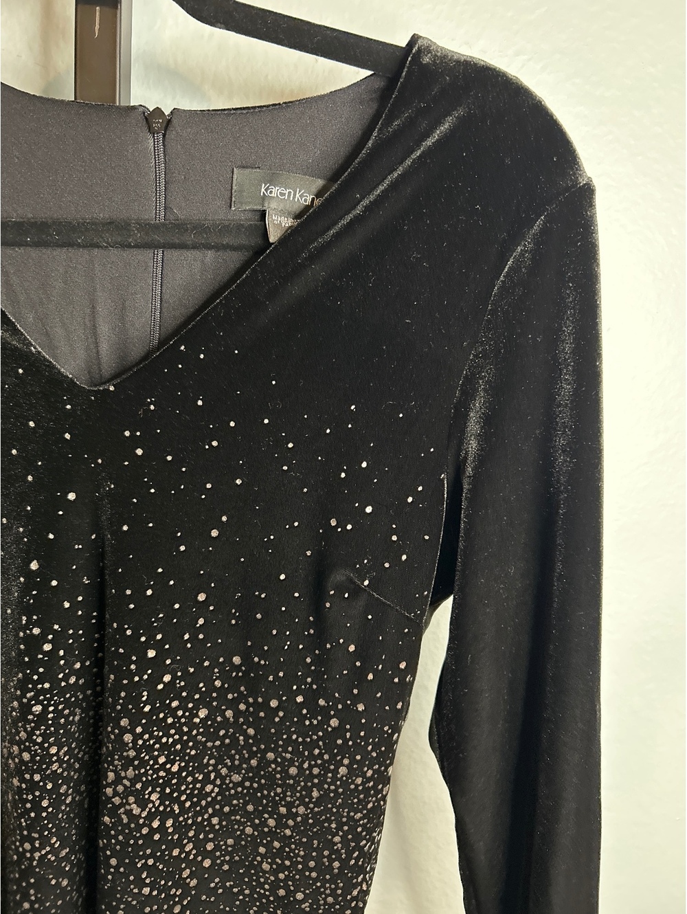 Karen Kane Black Velvet Dress with Silver Dot Detail Size S